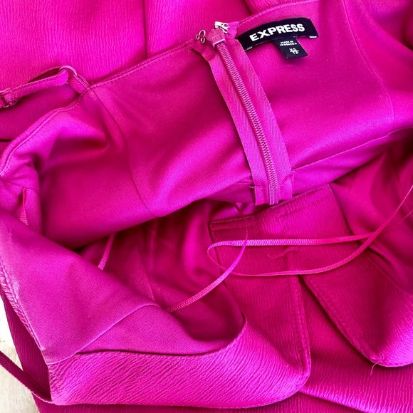 Express Pink Twist Front Knot Wrap Silk Hi-Lo CocktailDress Summer Wedding Guest - Picture 11 of 12